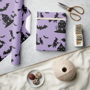 Spooky Haunted House & Witch Silhouette Cadeaupapier