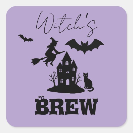 Spooky Haunted House & Witch Silhouette | Vierkante Sticker (Voorkant)