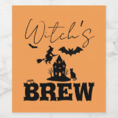 Spooky Haunted House & Witch Silhouette | Wijn Etiket (Enkel label)