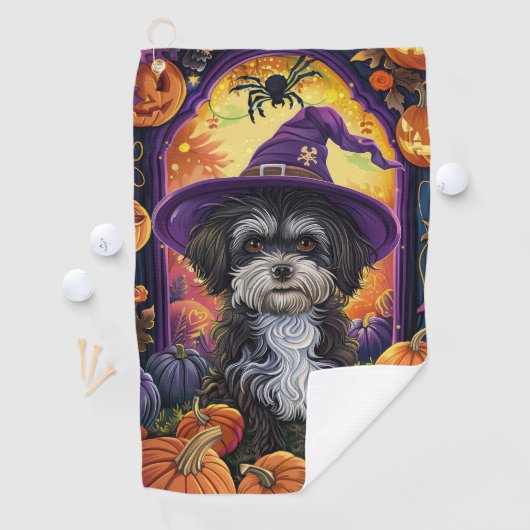 Spooky Havanese hond Halloween heks en pompoen Golfhanddoek (Insitu)