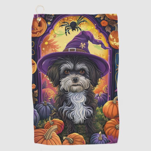 Spooky Havanese hond Halloween heks en pompoen Golfhanddoek (Voorkant)