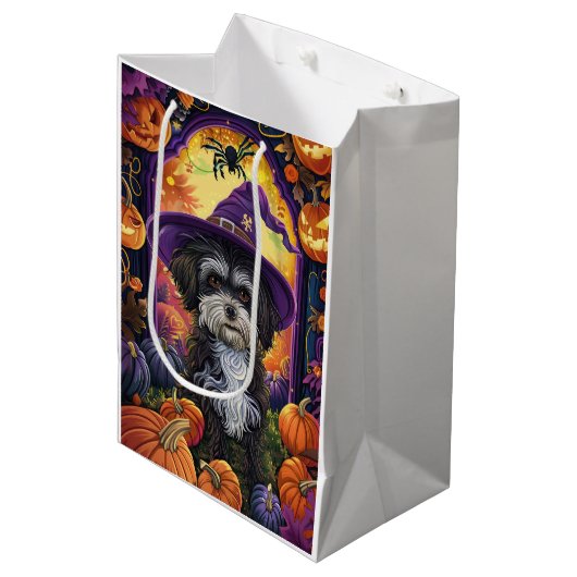 Spooky Havanese hond Halloween heks en pompoen Medium Cadeauzakje (Voorkant Gekanteld)