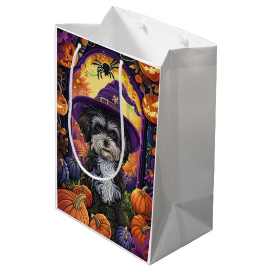 Spooky Havanese hond Halloween heks en pompoen Medium Cadeauzakje (Achterkant Gekanteld)