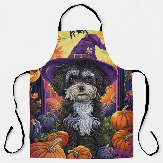 Spooky Havanese hond Halloween heks en pompoen Schort (Voorkant)