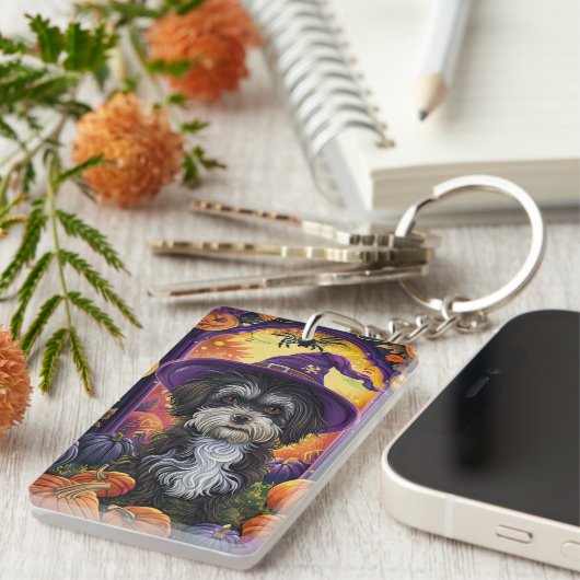 Spooky Havanese hond Halloween heks en pompoen Sleutelhanger (Voorkant Rechts)