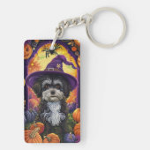 Spooky Havanese hond Halloween heks en pompoen Sleutelhanger (achterkant)