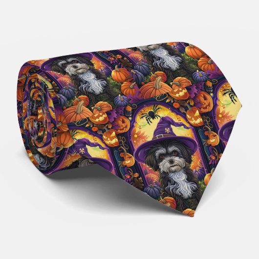 Spooky Havanese hond Halloween heks en pompoen Stropdas (Opgerold)