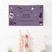 Spooky heks Halloween verjaardagsfeestje Spandoek (Insitu)