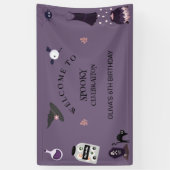 Spooky heks Halloween verjaardagsfeestje Spandoek (Verticaal)