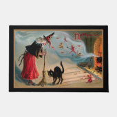 Spooky heks met zwarte kat en duivels deurmat (Voorkant)