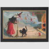 Spooky  heks met zwarte kat en duivels tissuepapier (Voorkant)