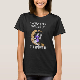 spooky heks op bezem Halloween vrouwen jeugd T-shirt