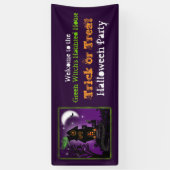 Spooky heks spookt huis Trick or treat welkom Spandoek (Verticaal)