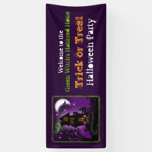 Spooky heks spookt huis Trick or treat welkom Spandoek (Verticaal)