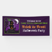 Spooky heks spookt huis Trick or treat welkom Spandoek (Horizontaal)