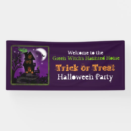 Spooky heks spookt huis Trick or treat welkom Spandoek (Horizontaal)
