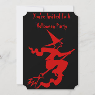 Spooky Heks Vliegende bezemsteel Leuk Feest Uitnod Kaart
