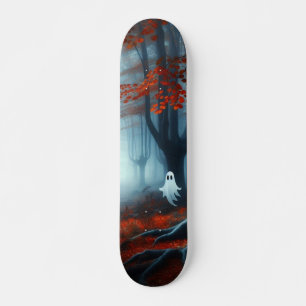Spooky Herfst bossen met een spook Skateboard