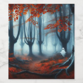 Spooky Herfst bossen met een spook Wijn Etiket (Enkel label)