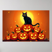 Spooky herfstnacht met gloeiende pompoenen poster (Voorkant)