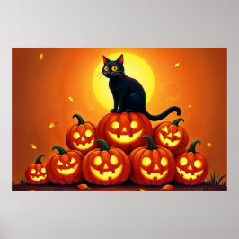 Spooky herfstnacht met gloeiende pompoenen poster