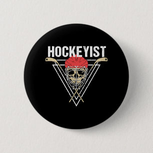 Spooky Hockey Player Enforcer Halloween Skull Bone Ronde Button 5,7 Cm