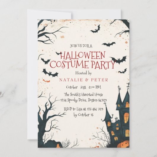 Spooky House en Forest Halloween Kostuumfeest Kaart (Voorkant)