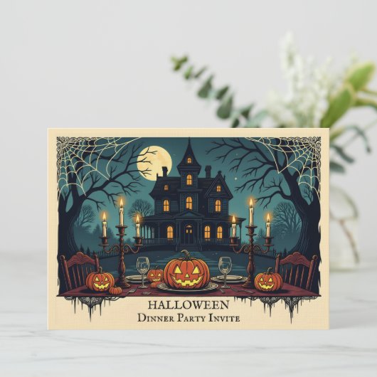 Spooky House Halloween Dinner Party Invitation (Debout devant)