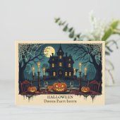 Spooky House Halloween Dinner Party Invitation Kaart (Staand voorkant)