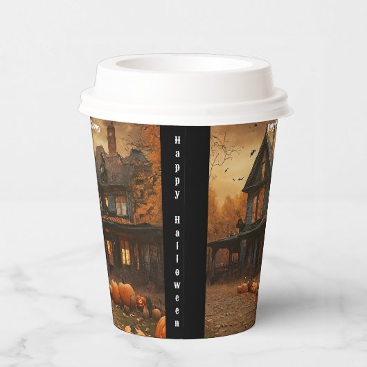 Spooky House Pompoen Halloween Collectie Papieren Bekers (Rechts)