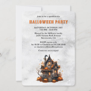Spooky House Pumpkins Ghost Halloween Party Kaart