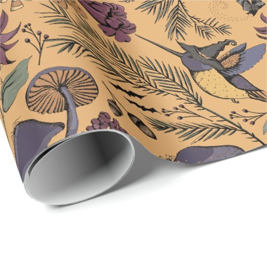 Spooky Hummingbird Garden Herfst Oker Cadeaupapier (Rol Hoek)
