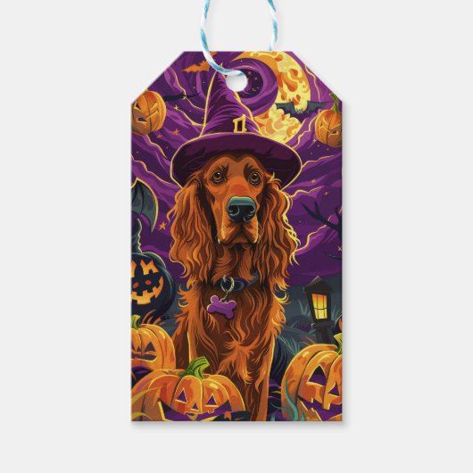 Spooky Ierse Rode Setter Halloween Witch Pumpkin Cadeaulabel (Voorkant)
