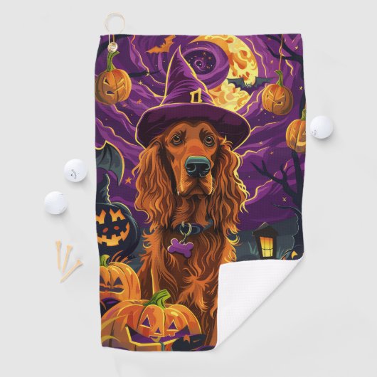 Spooky Ierse Rode Setter Halloween Witch Pumpkin Golfhanddoek (Insitu)