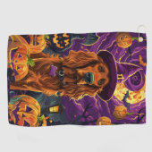 Spooky Ierse Rode Setter Halloween Witch Pumpkin Golfhanddoek (Horizontaal)