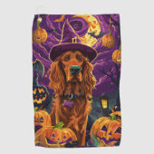 Spooky Ierse Rode Setter Halloween Witch Pumpkin Golfhanddoek (Voorkant)