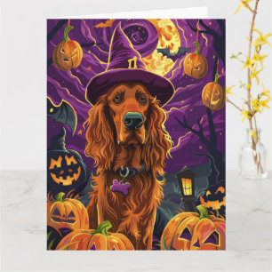Spooky Ierse Rode Setter Halloween Witch Pumpkin Kaart