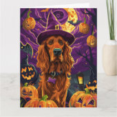 Spooky Ierse Rode Setter Halloween Witch Pumpkin Kaart (Voorkant)