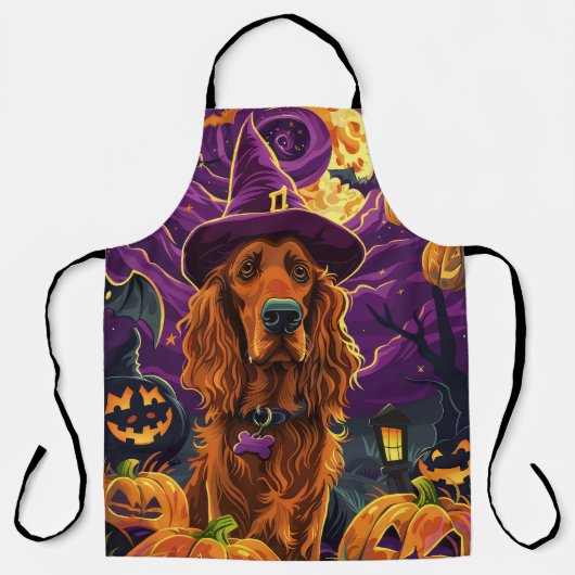 Spooky Ierse Rode Setter Halloween Witch Pumpkin Schort (Voorkant)