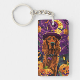 Spooky Ierse Rode Setter Halloween Witch Pumpkin Sleutelhanger