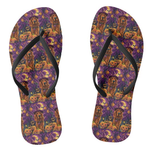 Spooky Ierse Rode Setter Halloween Witch Pumpkin Teenslippers (Voetbed)