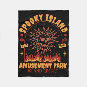 Spooky Island Skull Flame Retro Halloween Fleece Deken
