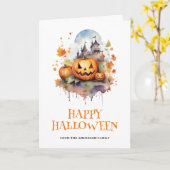 Spooky Jack-O-Lantern Foto Gelukkig Halloween Kaart (Gele Bloem)