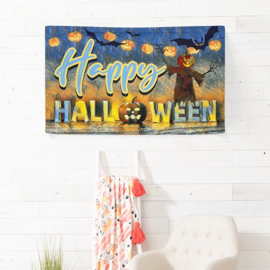 Spooky Jack-o'-lantern Scarecrow Happy Halloween Spandoek (Insitu)
