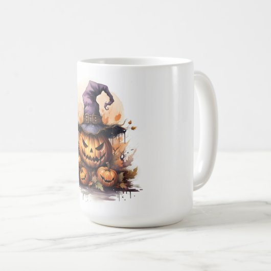 Spooky Jack-o-Lanterns Dragen een heksen Pet Koffiemok (Voorkant rechts)