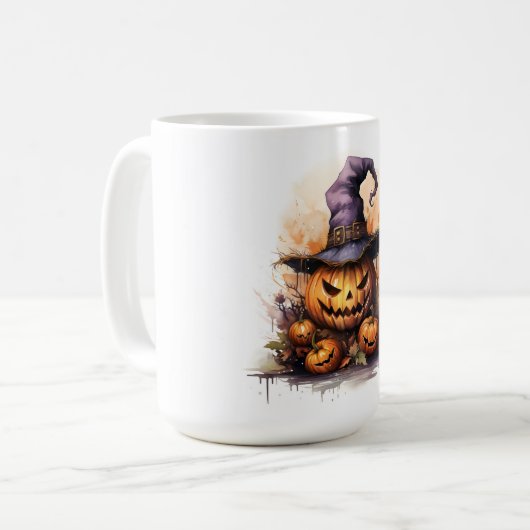 Spooky Jack-o-Lanterns Dragen een heksen Pet Koffiemok (Voorkant links)