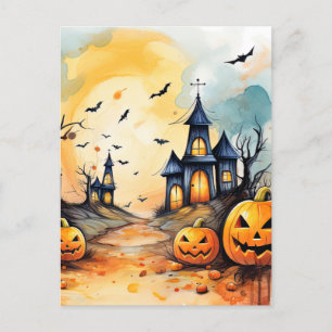Spooky Jack O'Lanterns Bats Halloween Feestdagenkaart