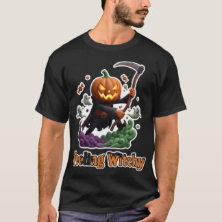 Spooky jackolantern grim reaper with ghosts and ca t-shirt