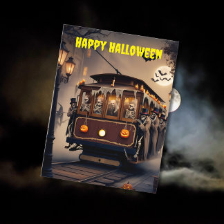 Spooky kabelbaan skelet passagiers Halloween Briefkaart