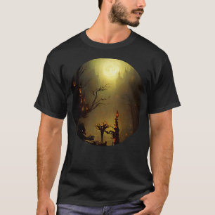 Spooky kasteel in de mist t-shirt